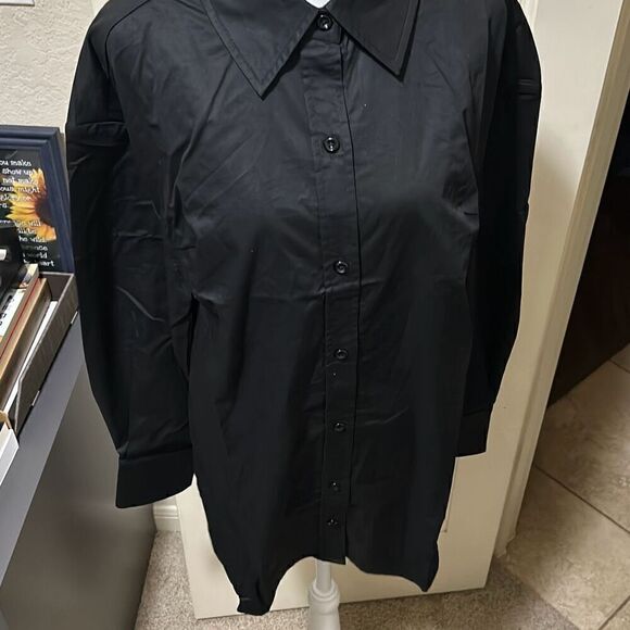 Ser.O.Ya M Lydia Open Back Button Up Boyfriend Shirt Solid Black Contemporary - Picture 5 of 8